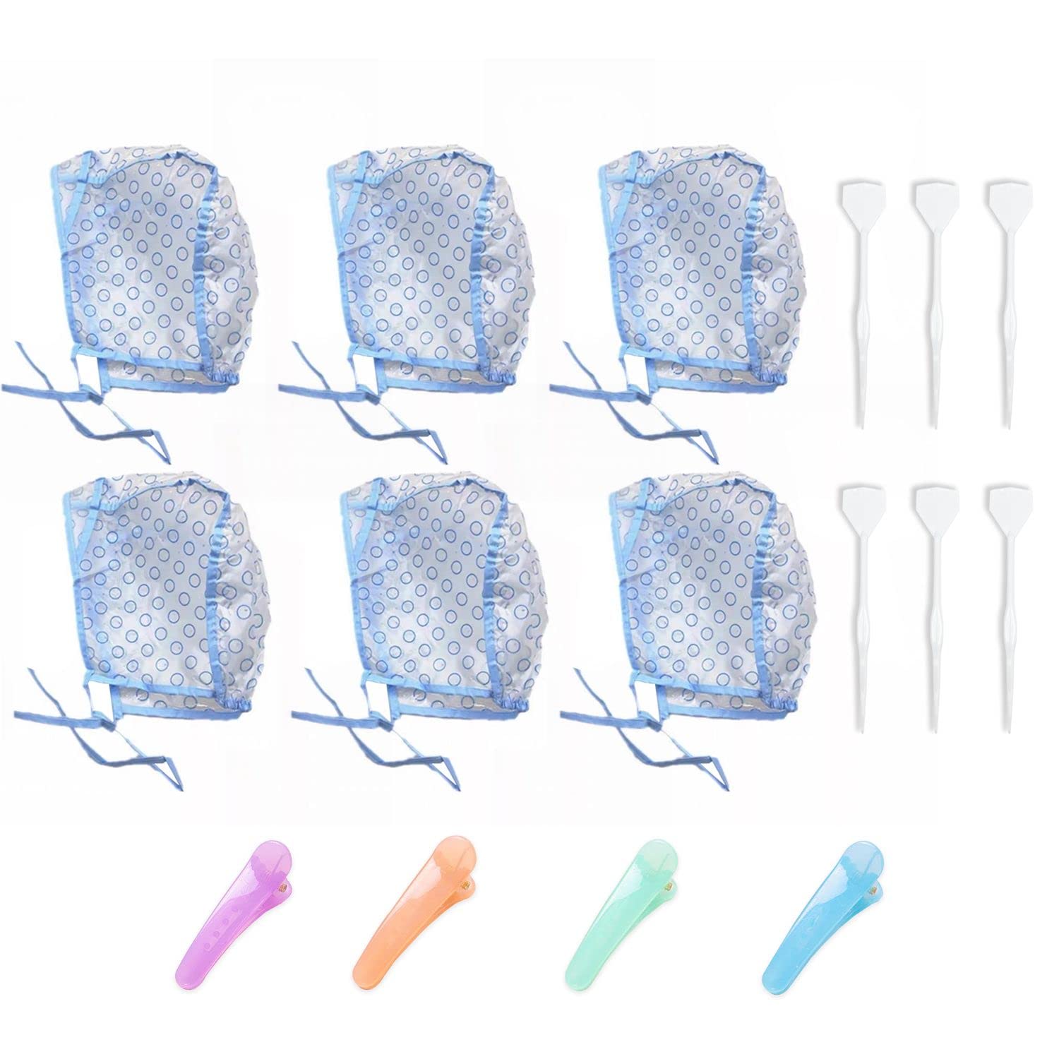6 Highlight Caps 6 Plastic Pin Box 4 Clip Set, Hair Color Highlighter Cap Set, Disposable Highlight Highlight Hair Cap Kit for Home Hair Color Salon (Blue)