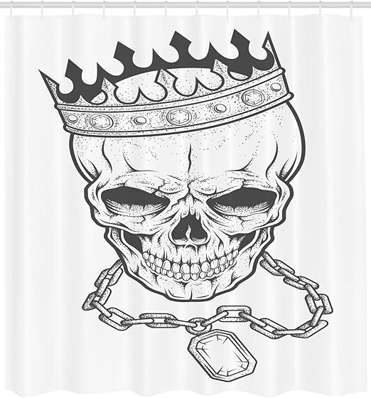 Amazon Com Ambesonne King Shower Curtain Sketchy Skull With Crown Hip Hop Street Style Necklace Chain Gem Image Print Fabric Bathroom Decor Set With Hooks 105 Inches Extra Wide Charcoal Grey White Home