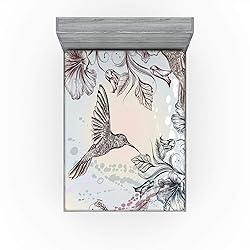 Ambesonne Hummingbird Fitted Sheet, Birds and