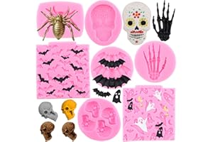 Zixiang Halloween Silicone Mold Skull Silicone Cake Mold Cupcake Chocolate Mold Ghost Skeleton Hand Bat Candy Mold For Halloween Party Cake Decorating Gum Paste Polymer Clay Set Of 7
