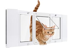Petoasis Pet Door for Window, Suitable for Window Widths of 23"-28", Quick-Fit Cat Door Window Insert, 4 Locking Mechanisms, Magnetic Closure Cat Window Door, Aluminum Frame Cat Door for Window