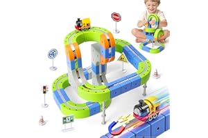 Hestiasko Electric Train Set Toys for Kids Ages 3-8, Magnetic 3D Flexible Race Track Building Toy, Modular Gravity Defying 36