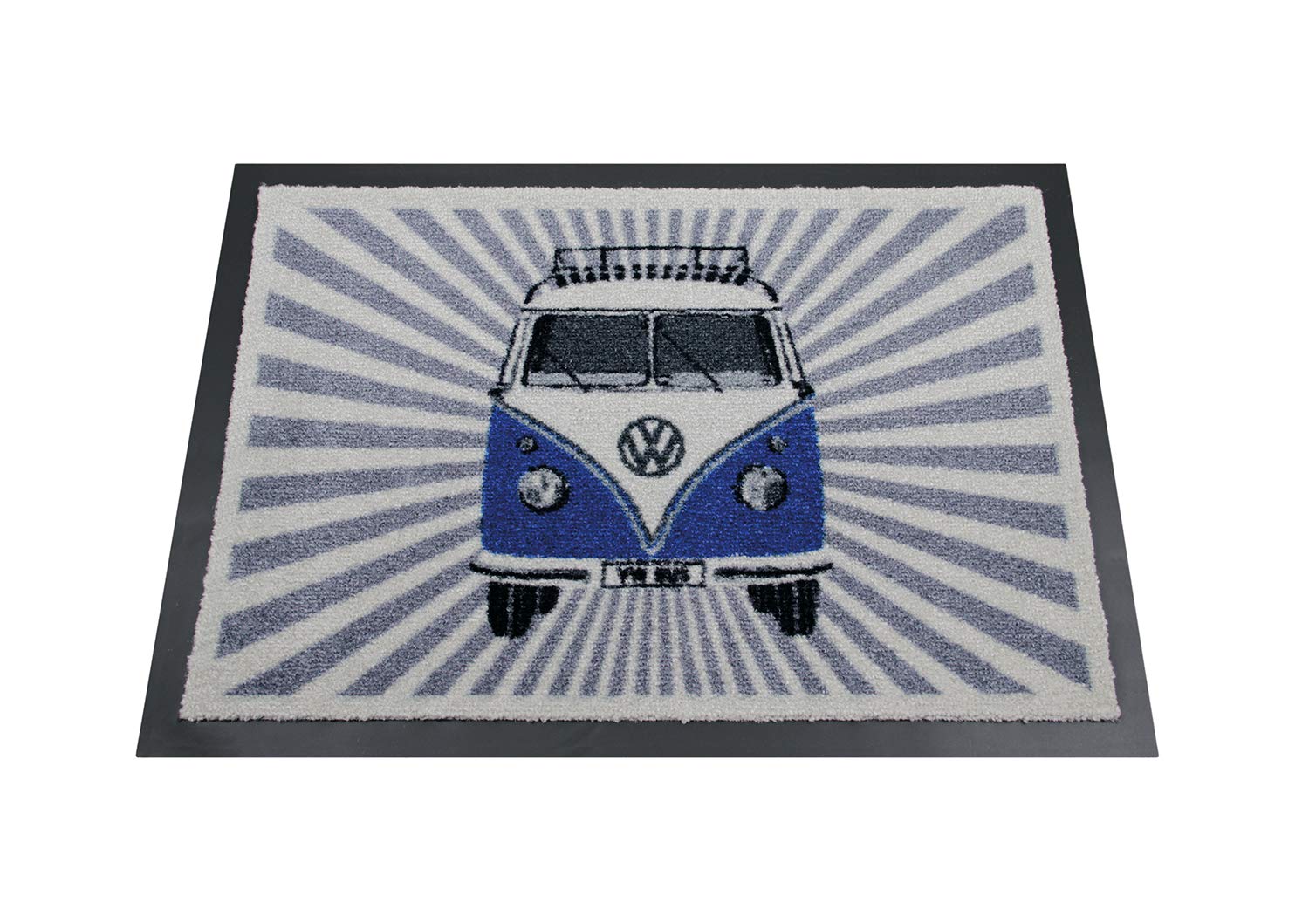 BRISA VW Collection - Volkswagen Foot Mat Doormat Rug Shoe Dirt Trapper with T1 Bus Campervan Motif (Samba Stripes/Blue) โ image 1
