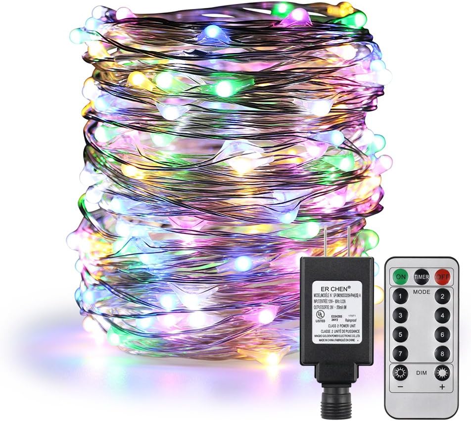 Remote&Timer Dimable Led String Lights,ER CHEN(TM) 300 LEDs Fairy String Lights,100Ft/30M Copper Wire Decorative Rope Lights + Adapter + Remote,Multicolor,Firefly Lights for Christmas,Party
