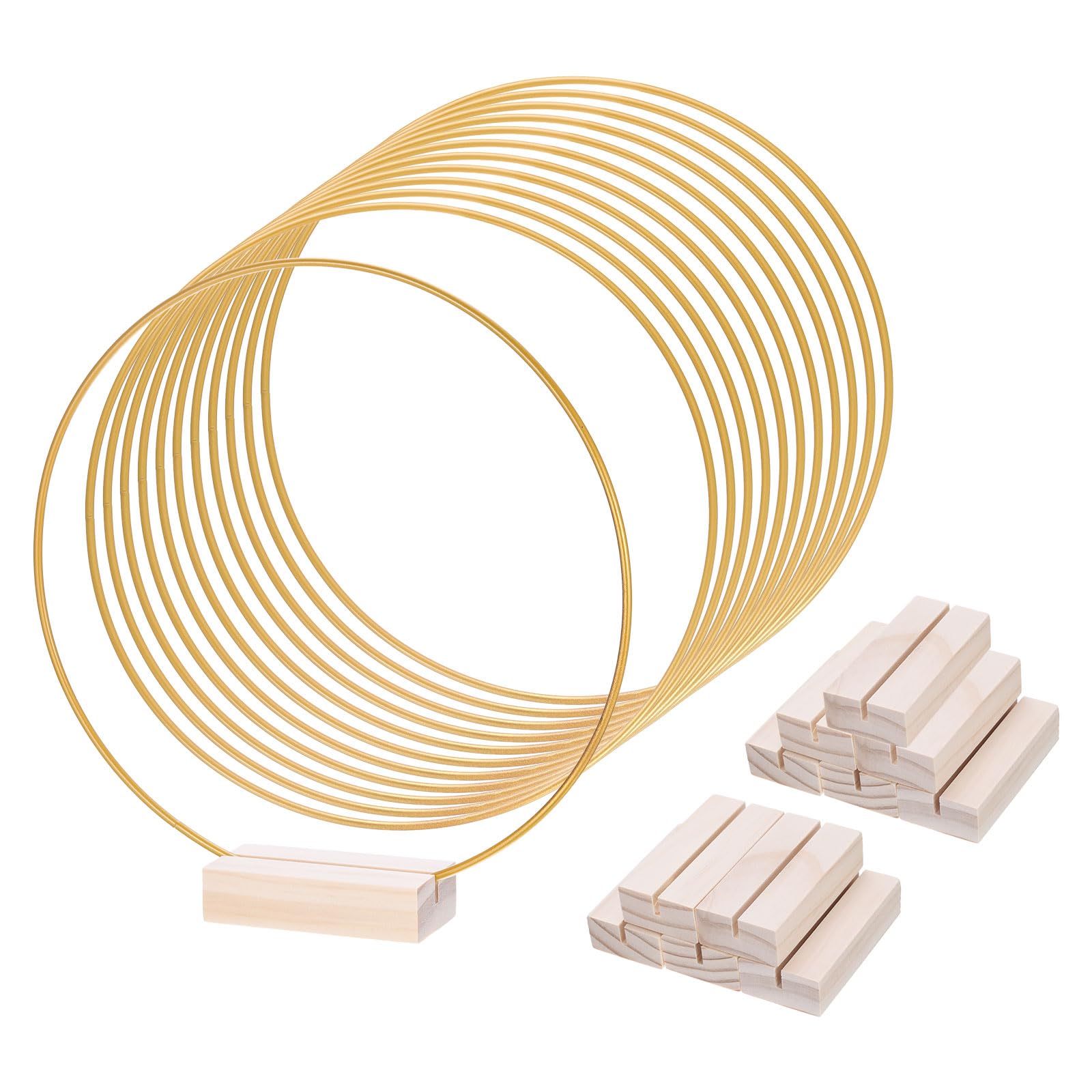 PATIKIL 8Inch Metal Floral Hoop with Stand, 12 Pcs Round Macrame Dream Catcher Ring for Party Table Centerpiece Wedding Decor Wall Hanging Crafts, Gold