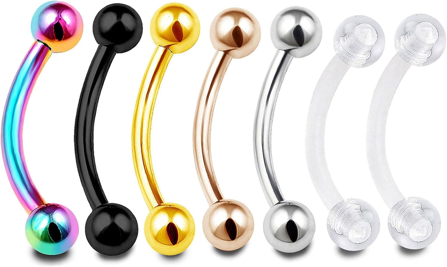 7pcs 16g curved barbell earrings Surgical Steel Helix Daith Bridge Stud