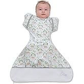 Clickyhips Swaddle Sack Arms Up, Allows Babies HIPS to Move Freely, fits Newborn Babies 0-6 Months, Baby Sleep Sack, Organic Cotton Rainbow