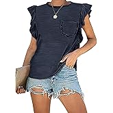 THANTH Womens Tops Summer Ruffle Short Sleeve Tops Casual Tee Loose fit Crew Neck T Shirts Tunic Tops Blouses
