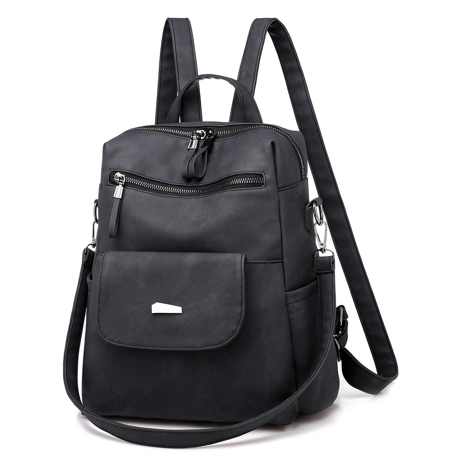UBAYMAX Women's Leather Backpack, Small Black Rucksack, Waterproof Travel Backpack with Water Bottle Holder, Convertible Daypack Handbag