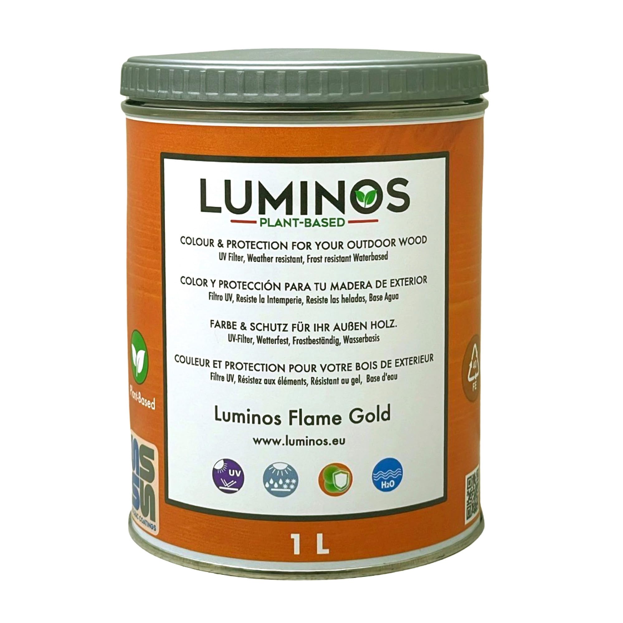 Luminos LUM1111 - Flame Gold - Water-Based Wood Stain Protector BIO - Orange 1L