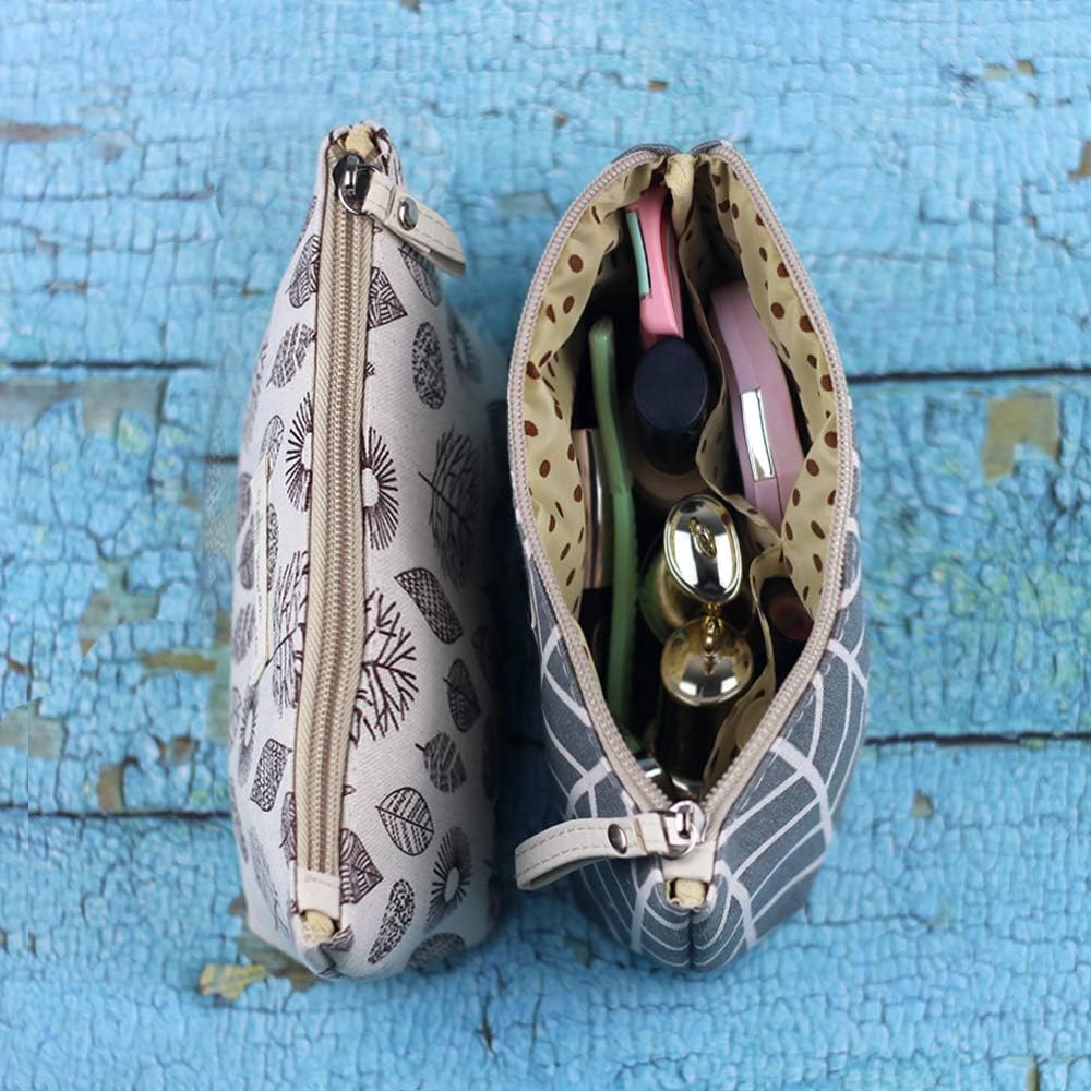 Kimoli 2 Pcs Womens and Girls Funny Canvas Makeup Bag Roomy Cosmetic Bag Pouch Purse Handbag with Zipper (Style-5)