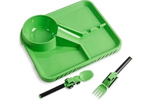 Dinneractive Dining Set For Kids - 3 PC Construction Themed Dinnerware - Tractor Utensils - Toddler Plates - Baby Dishes
