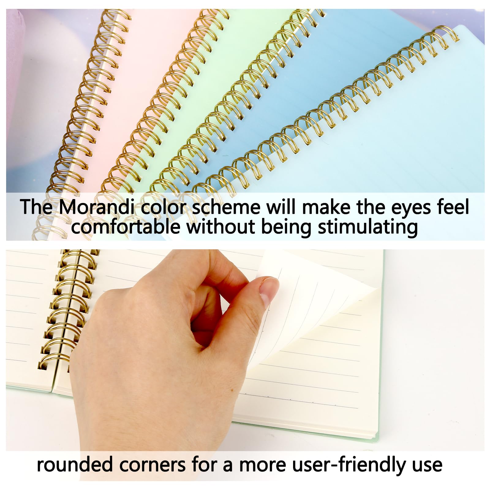 HIBOX 4PCS Spiral Notebooks A5, Morandi Hard Cover Notebooks 80 Sheets/160 Pages College Ruled Notebook for School Office Home Gifts