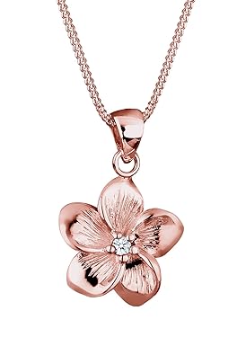 Elli Premium Damen-Kette mit Anhänger Blume Frangipani Blüte 925 Silber Diamant (0.03 ct) weiß Brillantschliff 45 cm