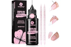 Luckyfairy Pinpoint Nail Glue Remover: 20ml Press on Nail Remover with Cuticle Pusher, Gentle Glueoff, Quick Nail Remover for