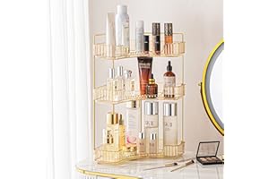 shuang qing 3-Tier Corner Bathroom Counter Organizer, Countertop Perfume Tray and Vanity Organizer, Makeup Cosmetic Storage, Corner Storage Organizers for Bathroom, Kitchen, Dresser (Gold)