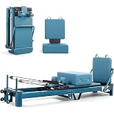 BIOCOR GalaxyBlue Foldable Pilates Reformer Aluminum Pilates Machine | Wooden Extended Pilates Equipment with Sitting Box, Jump Board and Springs for Home and Studio
