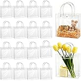 BadenBach 16 Pack Clear Gift Bags with Handle, 8.7" x 8.7" x 3.2" Reusable Plastic Party Favor Bags Bulk, Transparent PVC Tote Bag for Wedding, Birthday, Valentine's Day, Bachelorette, Boutique (22x22x8 cm)
