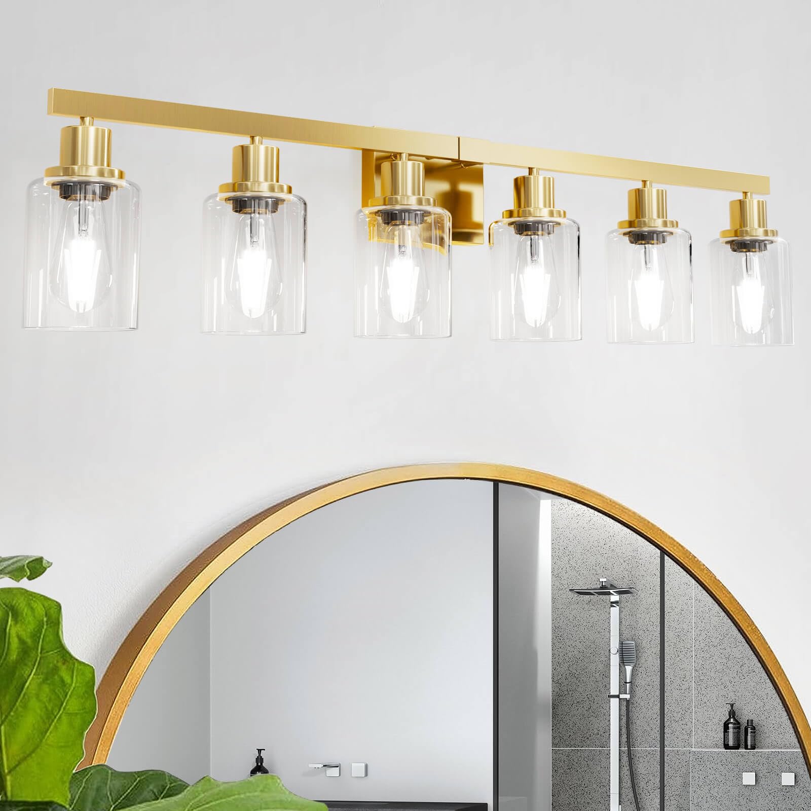 DIKAIDA 6 Light Gold Bathroom Vanity Light,Bathroom Light Fixtures, 38" Modern Brushed Gold Vanity Lighting Fixtures for Bathroom Over Mirror, Gold Sconces Wall Lighting for Bedroom Image