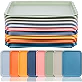BOHUIZ 24 Pcs Plastic Fast Food Trays Bulk Colorful Cafeteria Restaurant Serving Grill Tray Rectangular Lunch Trays for Party Kitchen Coffee Crawfish, 8 Colors(9 x 12 Inch)