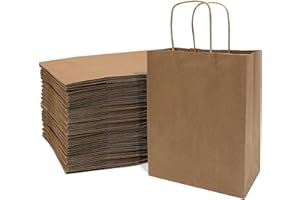 Prime Line Packaging Brown Kraft Paper Bags with Handles, Small Gift & Retail Bags for Boutiques, Small Business, Bulk Shopping, 8x4x10 Inch, 100 Pack