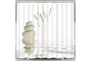 Zen Fabric Decorative Shower Curtain for Bathroom -120GSM Durable Waterproof Fabric with 12x Reinforced Grommets & Hooks, No 