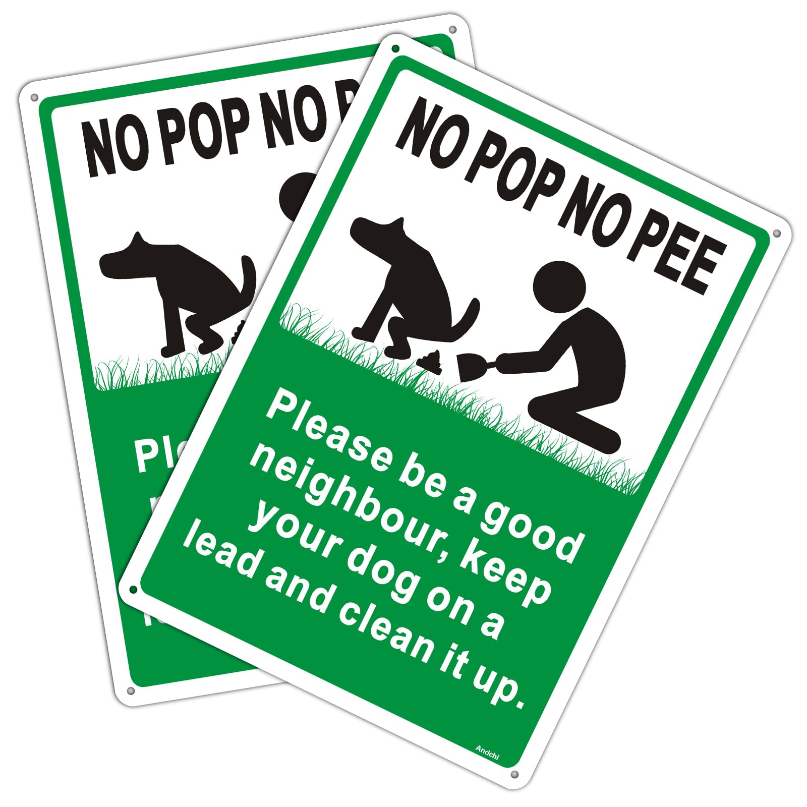 Andchi 2pcs Dog Signs No Poop No Pee Sign Yard Sign Lawn Signs, "Please Clear Up After Your Dog" Sign for Outdoor, 7 x 10'' Aluminum Metal Lawn Sign, Easy Mount, Rustproof and Fade Resistant