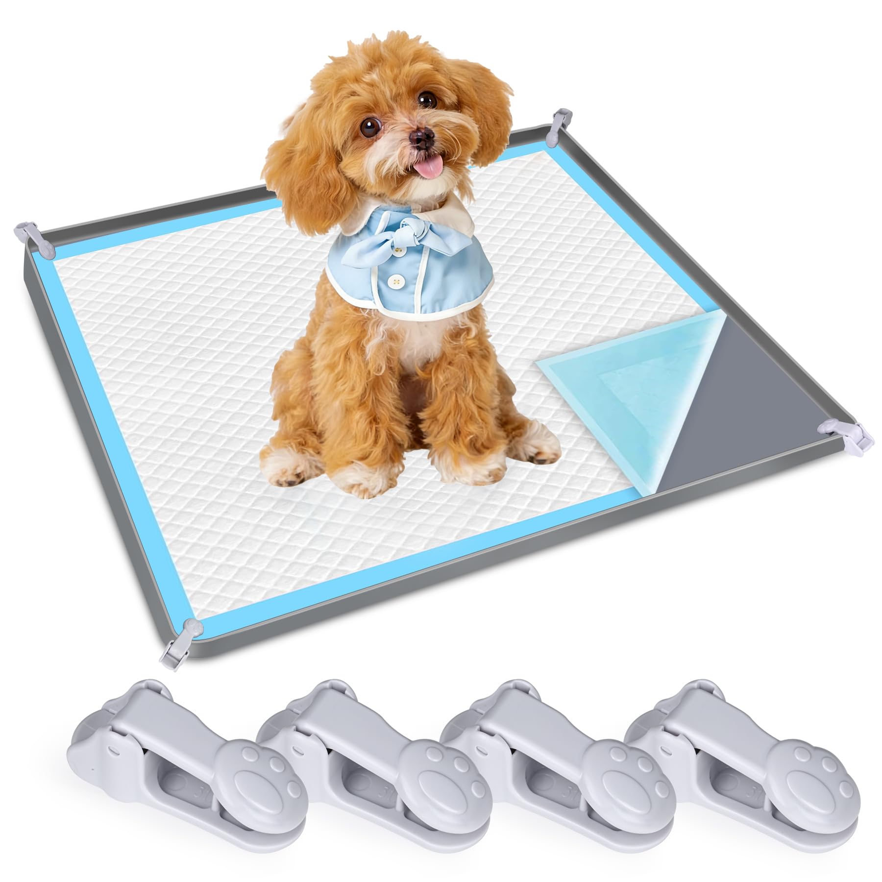 Photo 1 of ***MISSING THE CLIPS ** Dog Pee Pad Holder, Dog Potty Tray Silicone Puppy Pad Holder Tray Fits for 24" x 24" Training Pads, Puppy Potty Tray With 4 Clamps No Spill Raised Lip High Edge for Indoor Floor Protection (Dark Grey)