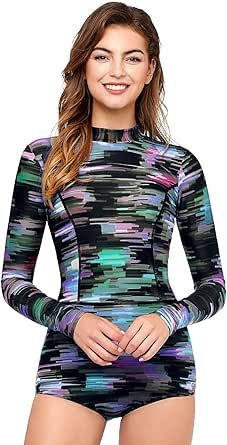 AXESEA Damen Rash Guard Badeanzug - UPF 50+ Langarm Schwimmshirt Für Wassersport