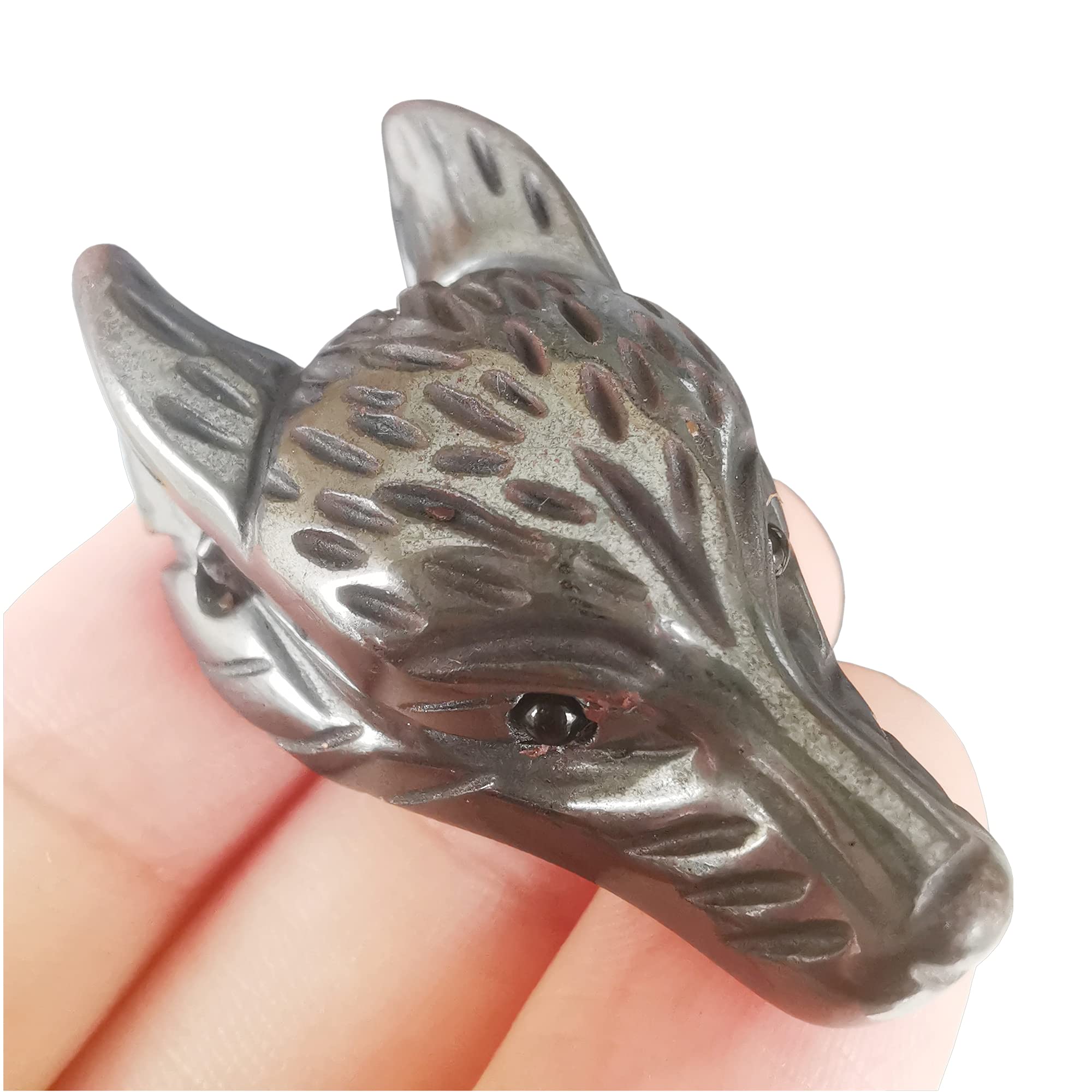 Manekieko Natural Grey Pyrite 40mm Wolf Head Pocket Crystals and Healing Stone Figurine,Haped DIY-Jewelry Pendant