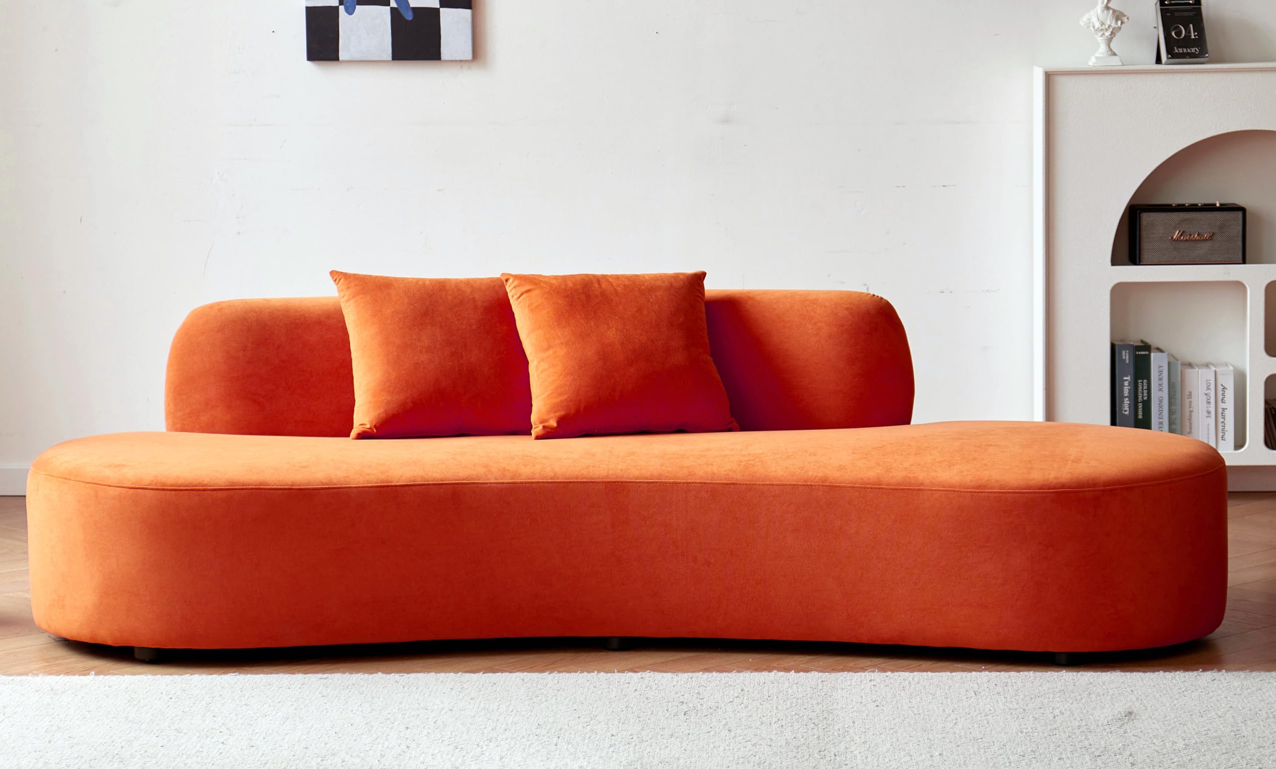 Photo 1 of **************INCOMPLETE ITEM, THIS IS ONLY 1 BOX IN A MULTI BOX SET************
Container Furniture Direct 90" Curved Sofa with Throw Pillows, 4 Seater Luxury Velvet Couch with Half Moon Design and High-Density Foam, Ideal for Modern Living Room, Office