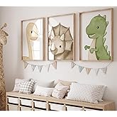 Dinosaur Wall Art Kids Boys Room Canvas Wall Decor Dino Nursery Wall Art Pictures Baby Dinosaur Poster Prints for Boys Bedroom Bathroom 12x16 Inch Unframed Set of 3