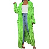 LIVECLOTH Womens Stylish Cable Knit Dual Chunky Cardigan with Pockets