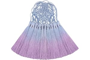 MAKHRY Small Bookmark Tassel DIY Craft: Bulk 50pcs Personalized Fringe Kit with String for Sublimation Cap,Graduation Gown,Bag Chain Cord,Furniture Pendant,Key Charm Making,Keychain Ribbon Trim (blue purple)