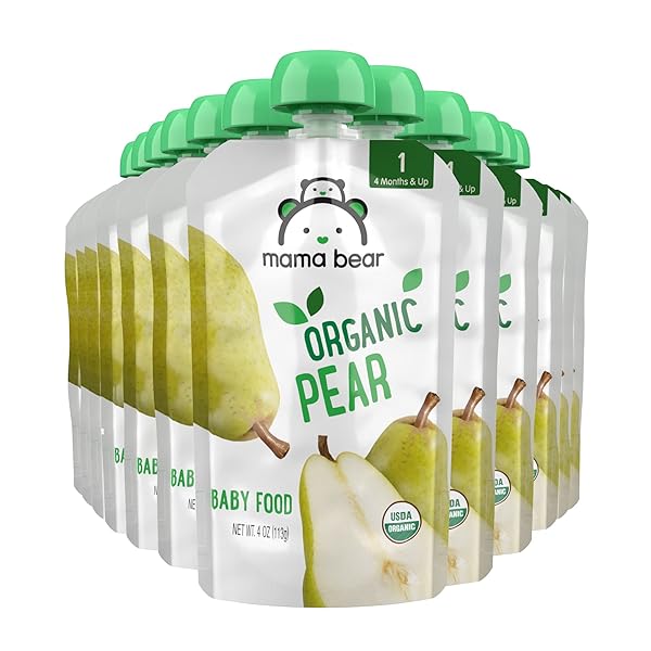 AMAZON BRAND – MAMA BEAR ORGANIC BABY FOOD, STAGE 1, PEAR, 4 OUNCE (PACK OF 12)