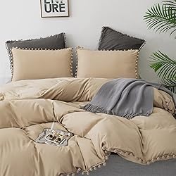 Luxlovery Beige Pom Pom Comforter Set King Ball Pom