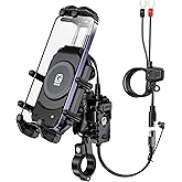 BRCOVAN Motorcycle Phone Mount Holder with Qi 15W Wireless Charger & 30W PD/USB-C Fast Charging Port, Anti-Theft Handlebar Cellphone Cradle with Vibration Dampener, Adjustable for 5.4-7.2'' Smartphone