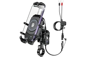 BRCOVAN Motorcycle Phone Mount Holder with Qi 15W Wireless Charger & 30W PD/USB-C Fast Charging Port, Anti-Theft Handlebar Cellphone Cradle with Vibration Dampener, Adjustable for 5.4-7.2'' Smartphone