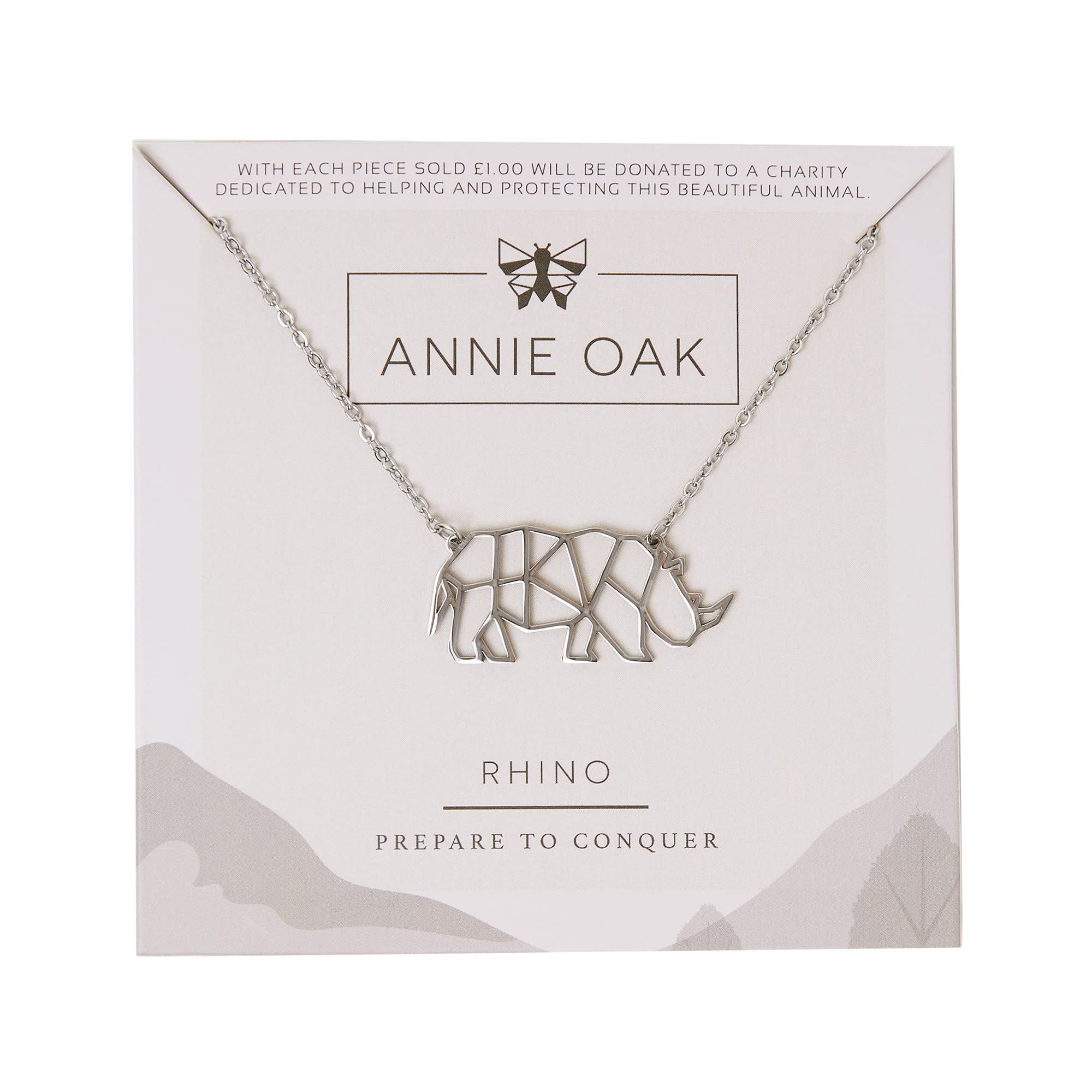 Annie Oak Womens 316L Stainless Steel 925 Silver Geometric Rhino Princess Length Necklace