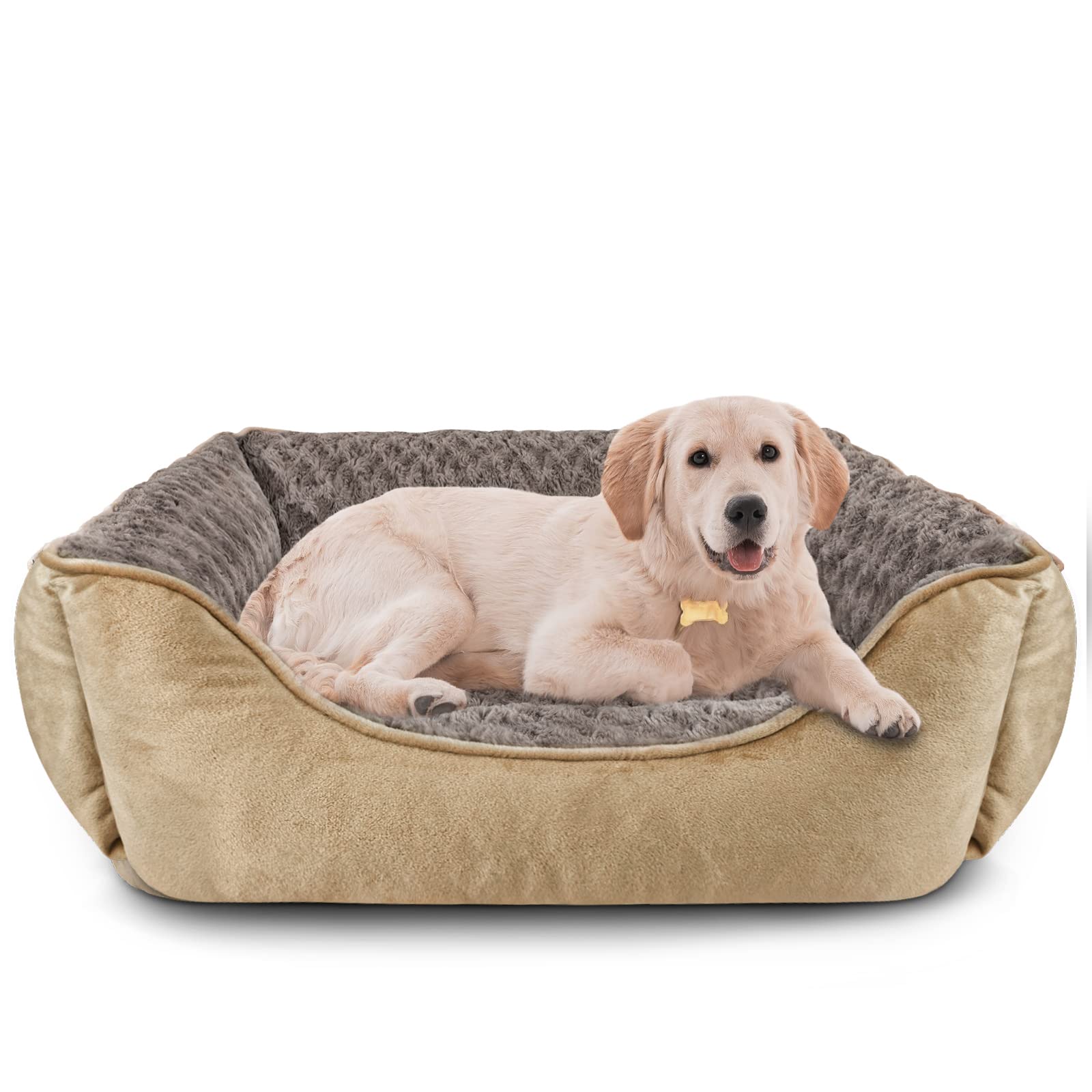 JOEJOY Dog Bed Washable Large - Calming Anti-Anxiety Cat Bed Rectangle with Soft Cosy Plush - Pet Bed Size Small | Medium | Large Mattress Mat For Dog, Beige — image 1