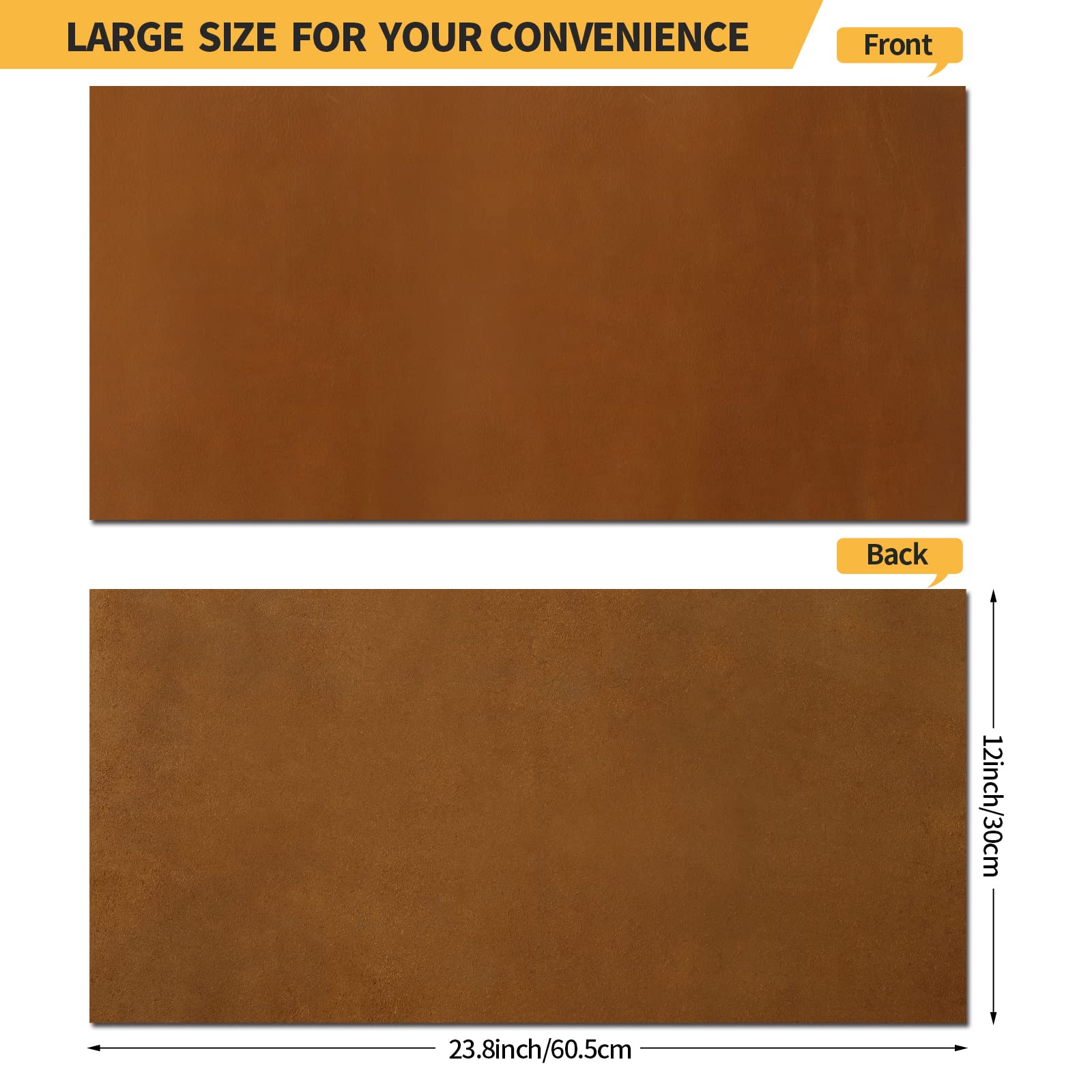 RingSun Bourbon Brown Genuine Leather Sheets for Crafts - Full Grain Tooling Leather (2mm), 12''X24''