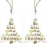 Alynta Christmas Gift Tags with String - Holiday Gift Tags Xmas Tag 50Pcs Gold Foil Merry Christmas Paper Tag for Christmas Presents Gift Wrapping Xmas Decorations (Christmas)