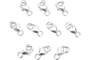 AD BEADS 10 Sets fine 925 Sterling Silver Safety Lobster Claws Clasp with Closed Jump Rings Connect Necklace or Bracelet (8mm)