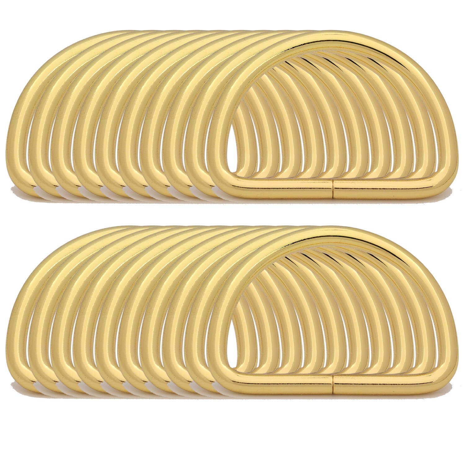 BIKICOCO Metal D-Rings Buckle, 2 Inch Non-Welded for Webbing Sewing DIY - Gold - Pack of 20