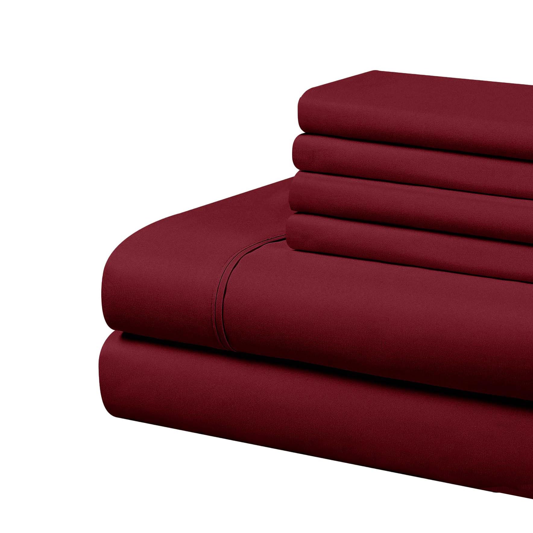 Home Basics Ultra Soft Brushed 6 Piece Microfiber 90GSM Sheet Set - Hypoallergenic, King, Burgundy