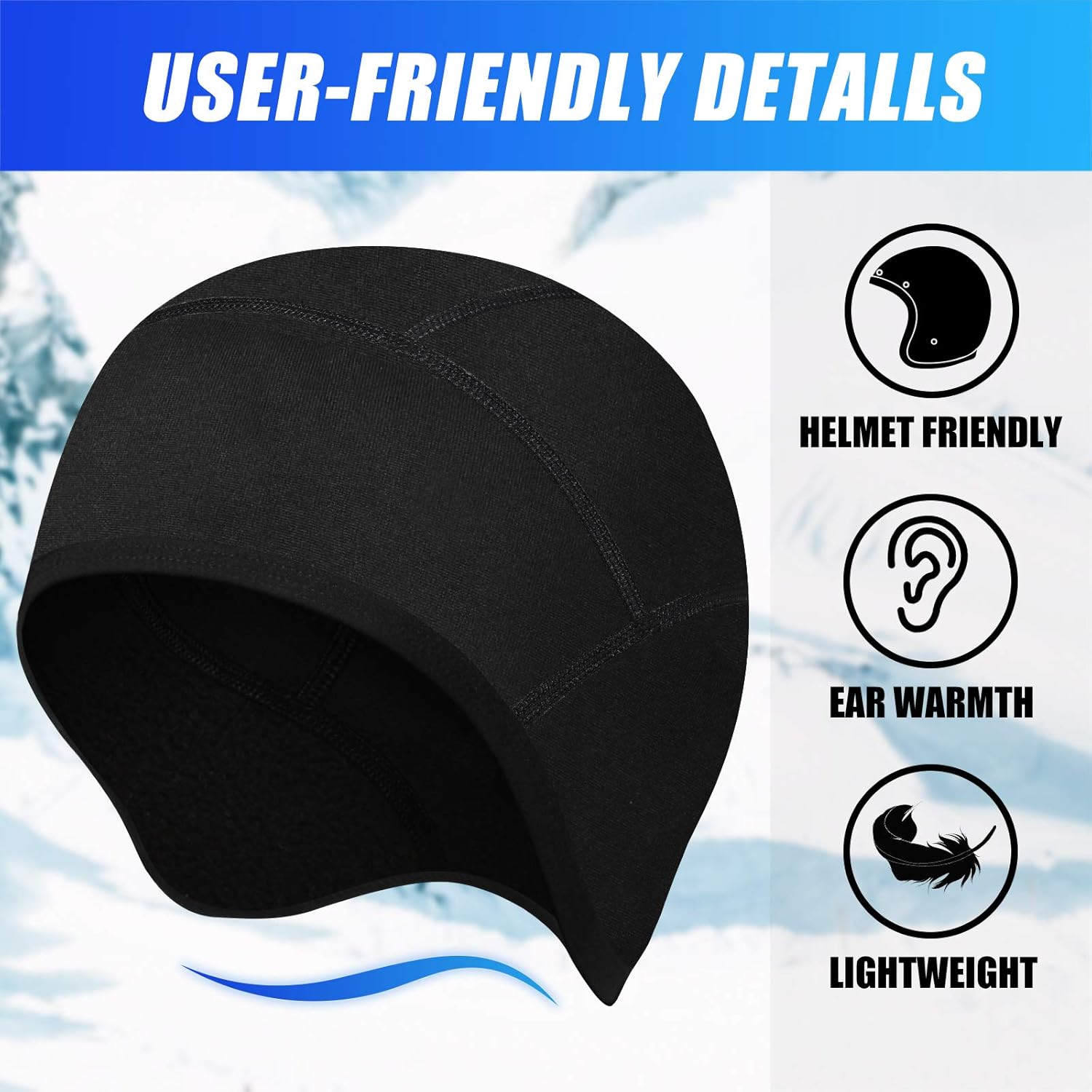 Syhood 2 Pieces Skull Cap Helmet Liner Winter Thermal Running Beanie with Ear Cover Cycling Cap for Men and Women (Black, Dark Gray): Clothing
