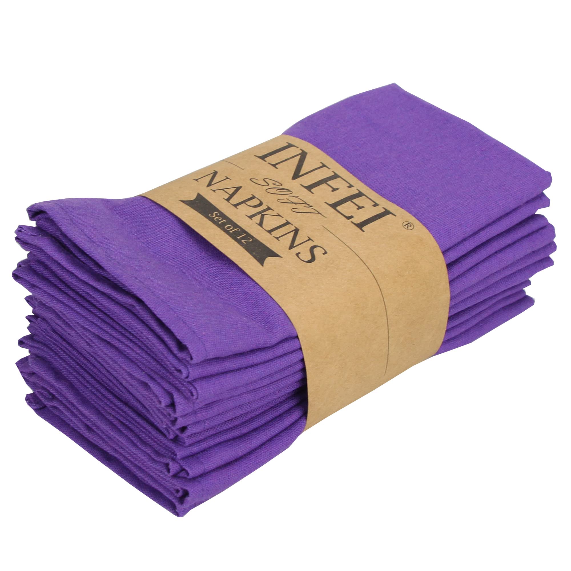 INFEI Solid Color Linen Blended Thin Dinner Cloth Napkins - Set of 12 (40 x 40 cm) - for Events & Home Use (Purple)