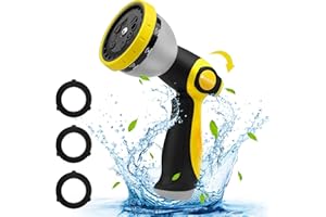 BIBURY Water Hose Nozzle Sprayer, Hand Sprayer with 10 Watering Patterns and On Off Valve Thumb Control, High Pressure Garden Hose Spray Nozzle for Watering Plants, Car Wash & Showering Pets (Yellow)