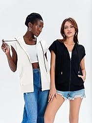 Fisoew Women's Sleeveless Zip Up Hoodies Casual