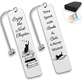 Metal Bookmark Gift for Book Lover - 2 Pcs for Women with 100 Page Marker - Cat Mom